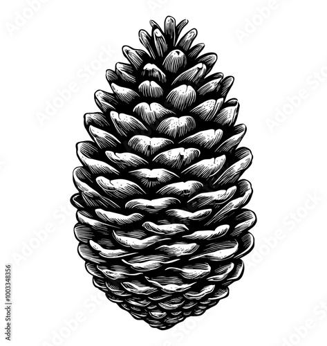pine cone engraving black and white outline