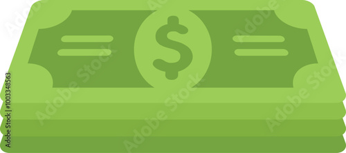 Stack of green banknotes with a dollar sign, symbolizing financial success and wealth accumulation