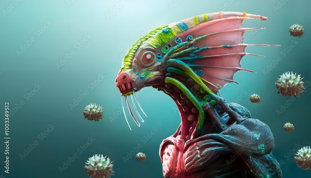 Fototapeta premium Parasitic Relationship Concept - Extraterrestrial beings are slowly taken over by parasites.