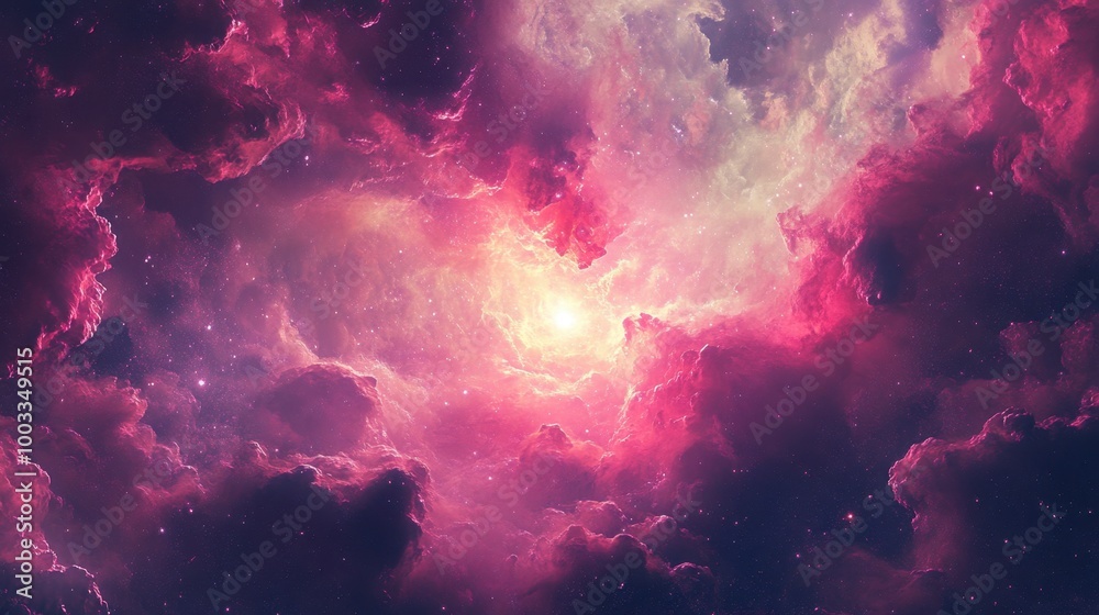 Obraz premium The heart of a nebula, with a star being born amid glowing pink and purple clouds of gas.