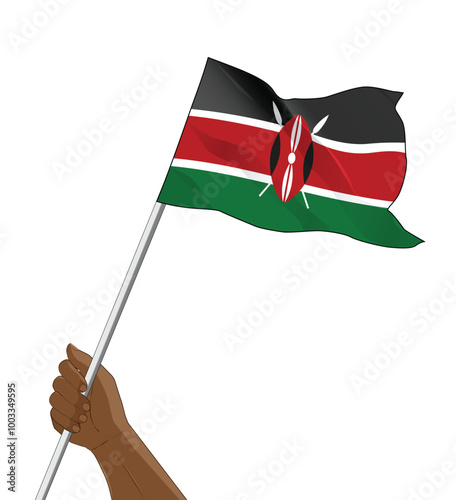 hand holding a waving kenya flag vector photo