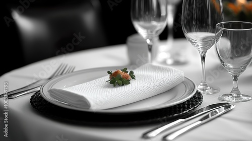 Elegant Table Setting with White Napkin and Silverware photo