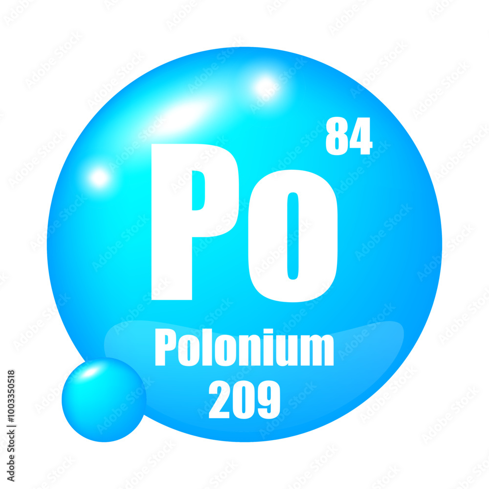 Polonium icon. Po chemical element. Atomic number 84. Mass 209. Blue sphere. Polonium icon. Po chemical element. Atomic number 84. Mass 209. Blue sphere.