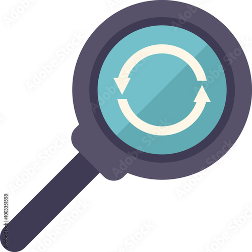 Magnifying glass is showing a refresh symbol for continuous improvement process