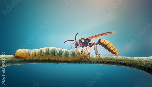 Parasitic relationship concepts - The life cycle of a parasitic wasp lays eggs over a period of approximately 10 years. photo