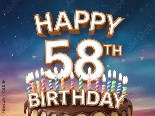 Happy 58th Birthday with Cake and Balloons photo