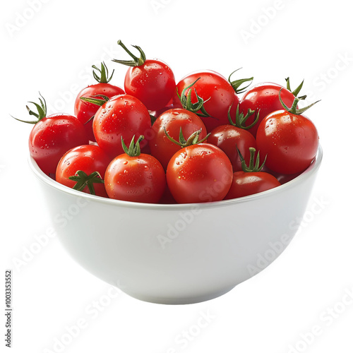 Bowl of grape tomatoes with a solid white backround