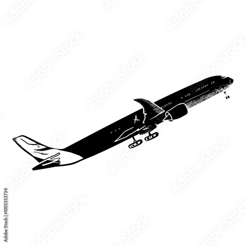 Airplane silhouette, travel and air transportation silhouette