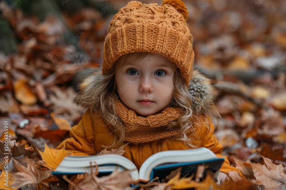The importance of reading  a child s journey through imagination among autumn leaves in a library