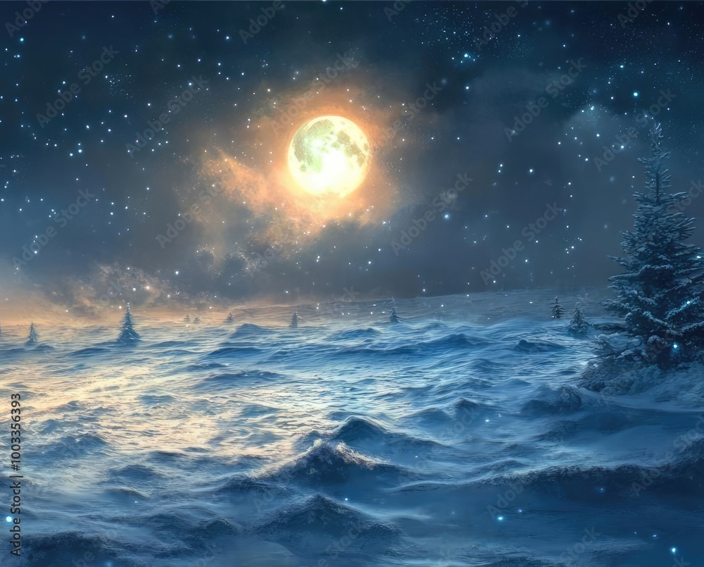 A magical winter scene with Santa in a sleigh, reindeer, and a glowing moon illuminating a snowy landscape. A magical winter scene with Santa in a sleigh, reindeer, and a glowing moon illuminating a snowy landscape.