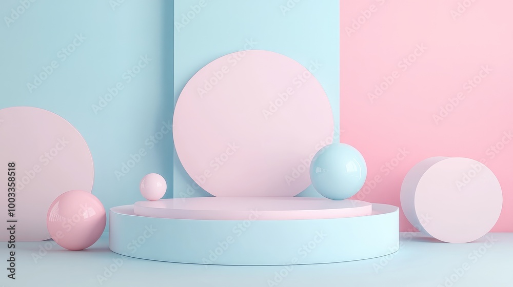 Fototapeta premium Abstract Geometric Shapes with a Pink and Blue Color Palette