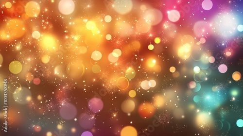 Abstract Festive Background with Golden Fireworks and Blurred Lights