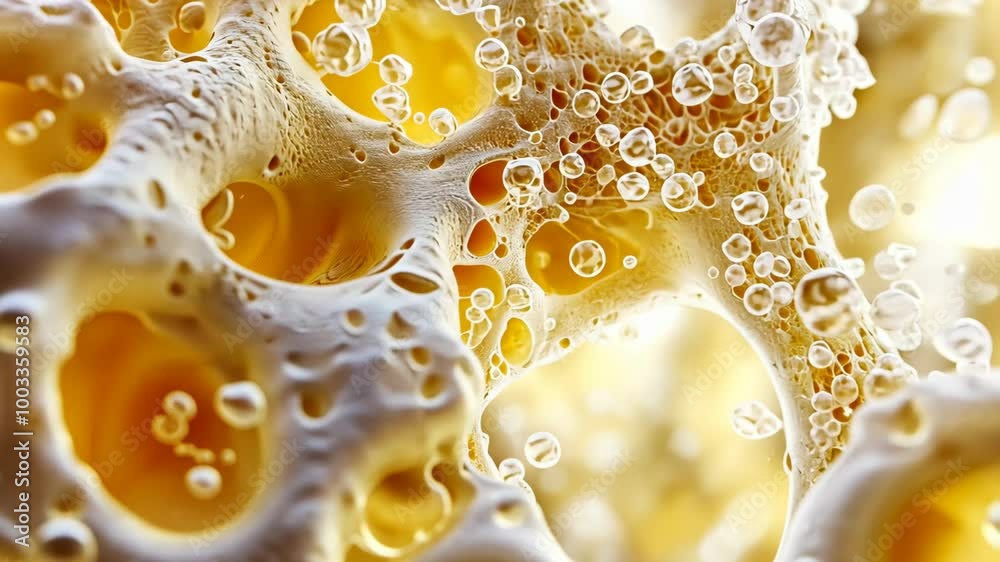 A close-up of beer bubbles rising to the surface of a glass