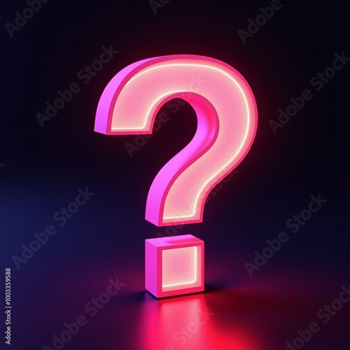 A 3d Neon Question mark in Dual Tones, gradient of neon pink and blue, casting a glowing light against a dark background