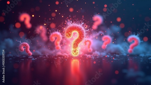 Explosive Burst of 3D Question Marks with Neon Light Effect 