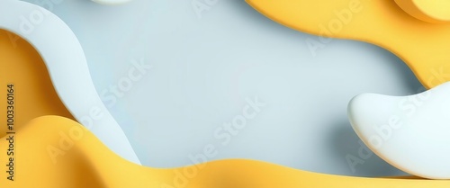 Abstract Flowing Yellow and White Waves in Minimalist 3D Design