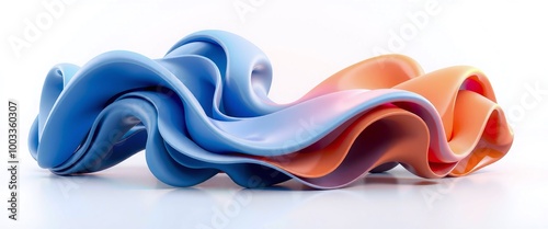 Flowing Blue and Orange Abstract Ribbon in 3D Design