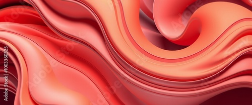 Abstract Flowing Red and Orange Ribbons in 3D Fluid Design