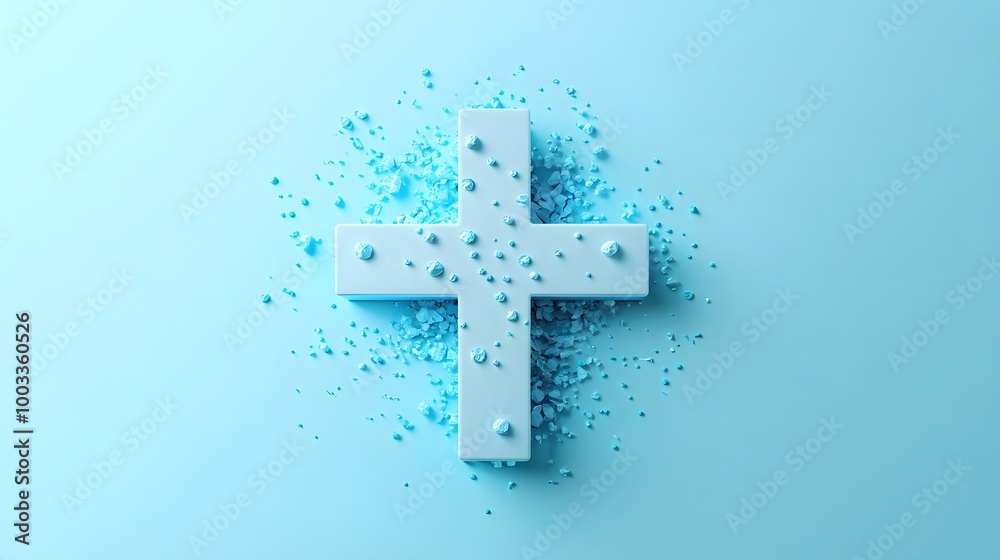 Obraz premium Abstract medical cross shape medicine and science concept on soft blue background.