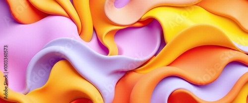 Vibrant Flowing Ribbons in Pastel Orange, Yellow, and Lavender 3D Design