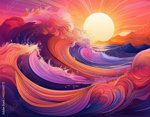 Sunset Waves in Warm Tones