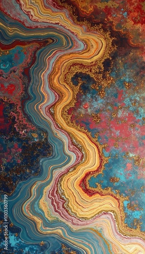 Vibrant, abstract marbled pattern, with flowing, swirling lines of color organic fluid art background