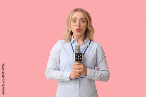 Portrait of shocked female ...