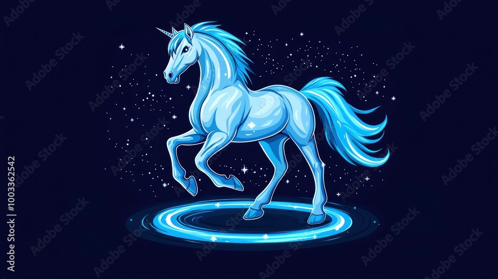 Magical Blue Unicorn on a Starry Night Magical Blue Unicorn on a Starry Night