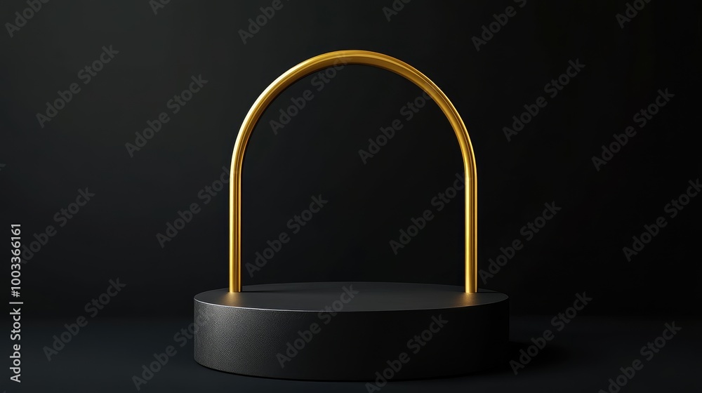 Golden Archway Above a Black Circular Platform Golden Archway Above a Black Circular Platform
