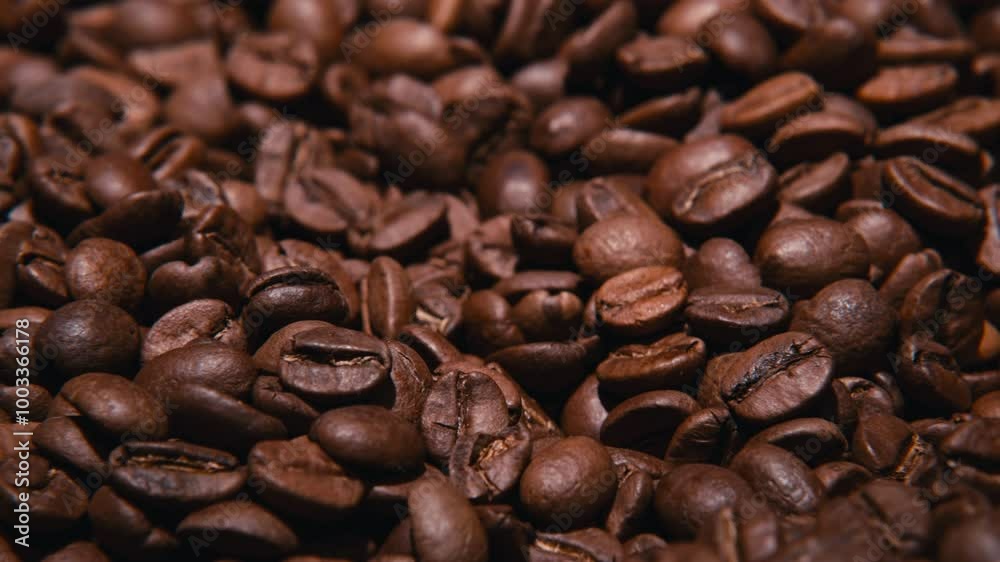 Close-up view of rotating roasted coffee beans in 4K quality. Close-up view of rotating roasted coffee beans in 4K quality.