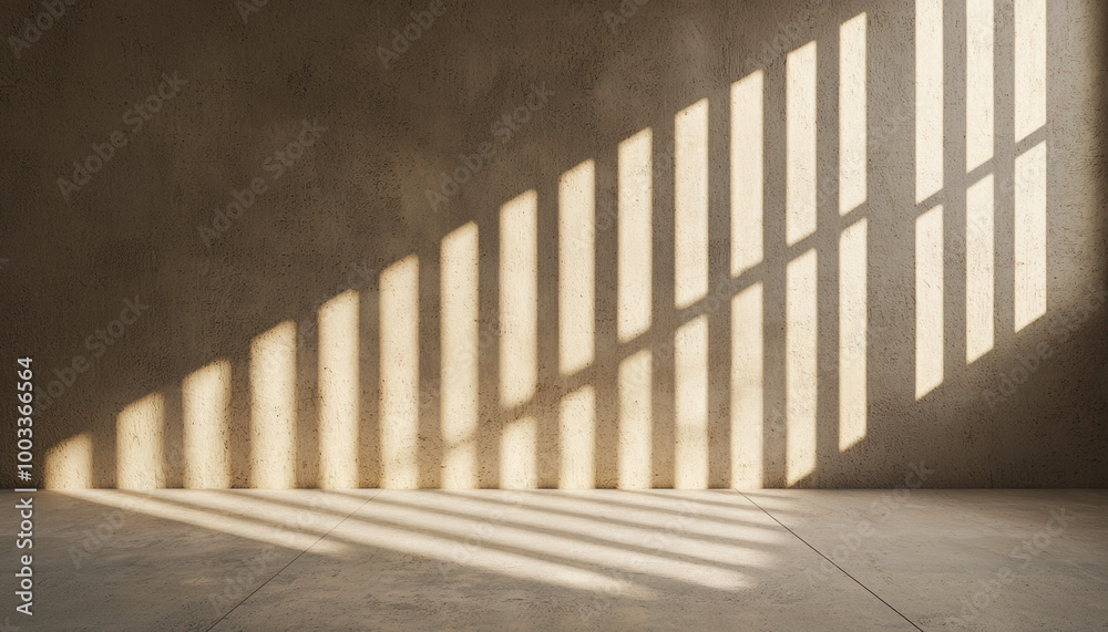Concrete wall casting light shadows on the floor, creating a dramatic atmosphere. Concrete wall casting light shadows on the floor, creating a dramatic atmosphere.