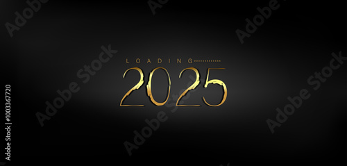 Happy New Year 2025 in shimmering gold on a deep black background conveying a sense of joy and new beginnings