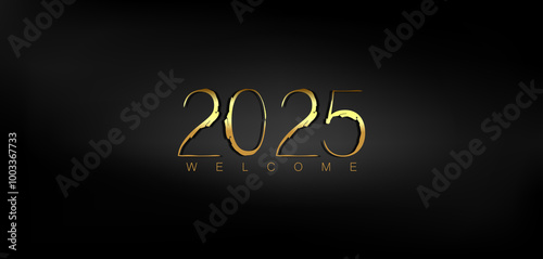 Happy New Year 2025 in shimmering gold on a deep black background conveying a sense of joy and new beginnings