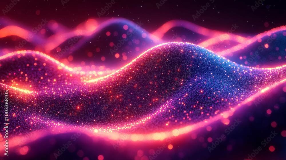 Abstract digital art with glowing pink and blue particles