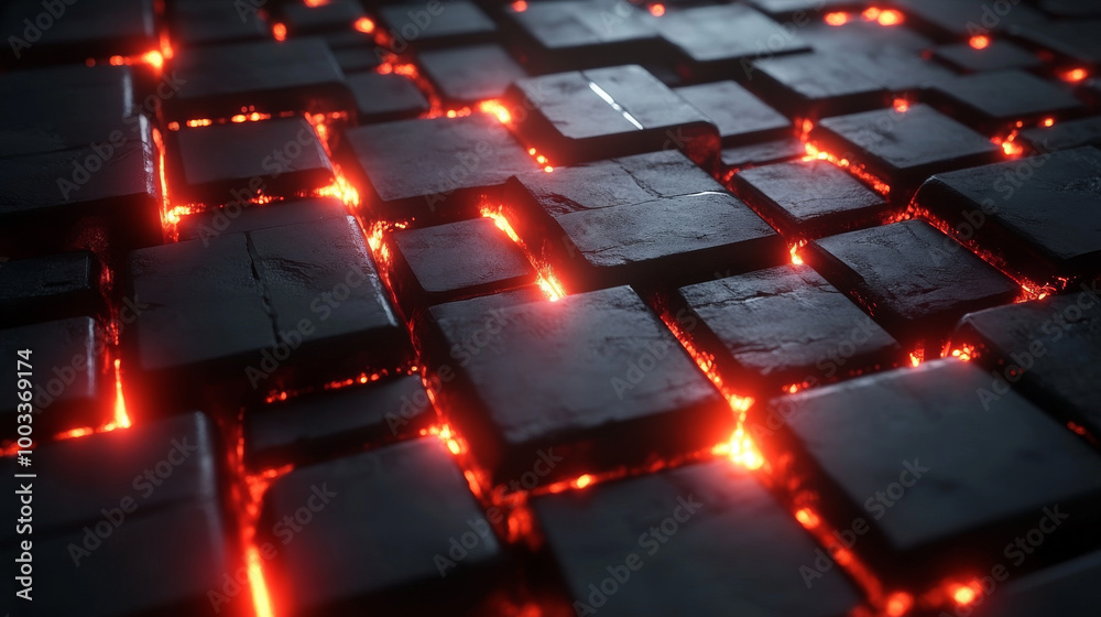 Obraz premium Abstract dark background with glowing red lines.