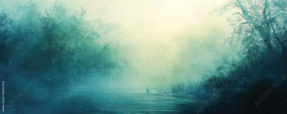 A serene landscape shrouded in mist, featuring a tranquil river and silhouettes of trees, evoking a sense of mystery and calm. A serene landscape shrouded in mist, featuring a tranquil river and silhouettes of trees, evoking a sense of mystery and calm.