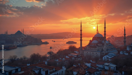 A sunset view of Istanbul from a roof top
