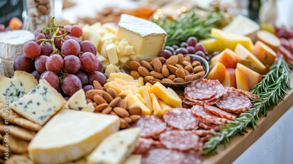 A stunning charcuterie board with roasted almonds, cheeses, fruits, and crackers, beautifully arranged for a gathering, highlighting the versatility of almonds. A stunning charcuterie board with roasted almonds, cheeses, fruits, and crackers, beautifully arranged for a gathering, highlighting the versatility of almonds.