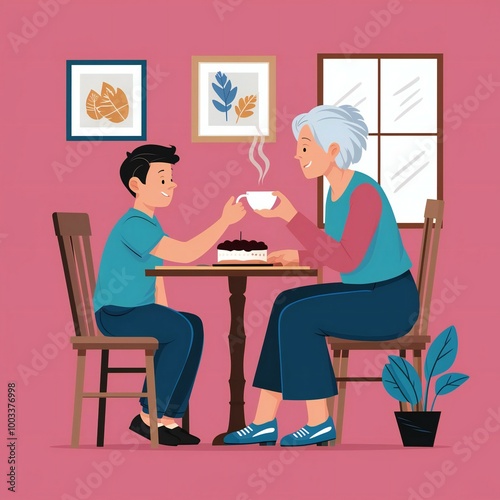 couple sitting on a sofa and drinking coffee