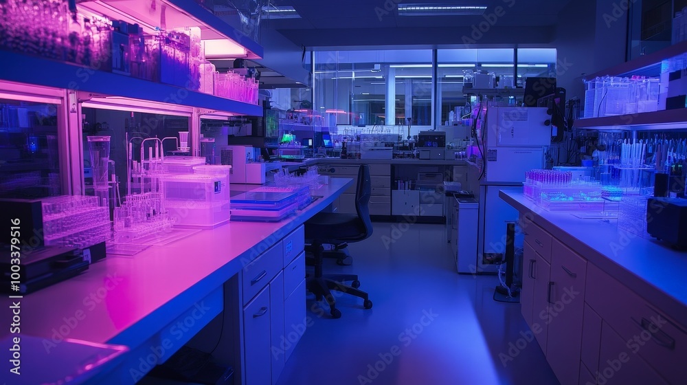 A developmental biology lab where scientists study embryo development, observing how cells differentiate into tissues and organs. A developmental biology lab where scientists study embryo development, observing how cells differentiate into tissues and organs.