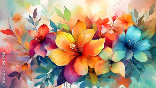 Water color abstract flowers background image