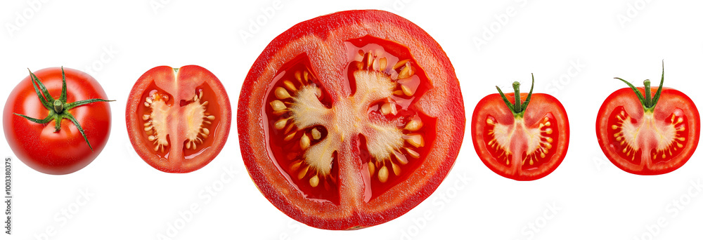 Fresh Red Tomatoes Cut in Various Ways for Cooking