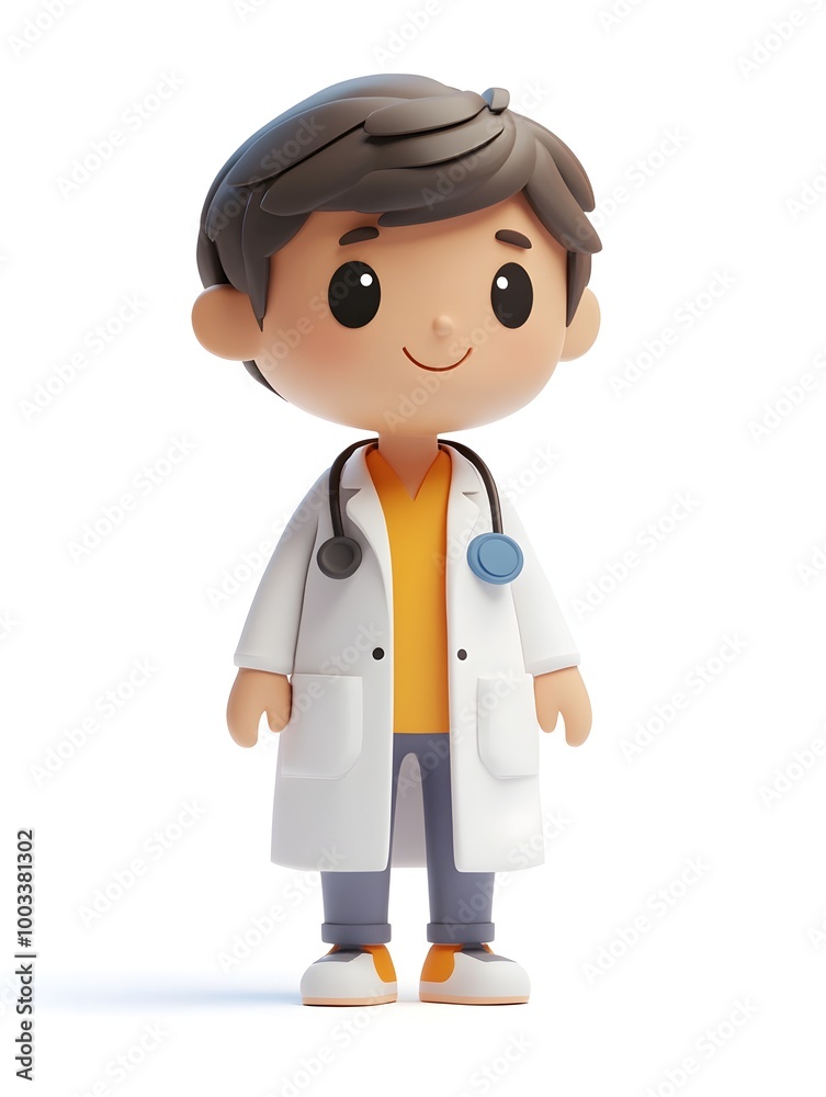 Stylized 3D Character of a Cheerful and Friendly Cartoon Doctor Wearing a Medical Uniform and Holding a Stethoscope on a Bright Isolated Background Stylized 3D Character of a Cheerful and Friendly Cartoon Doctor Wearing a Medical Uniform and Holding a Stethoscope on a Bright Isolated Background