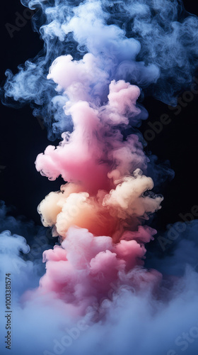 Abstract colorful smoke on a dark background.