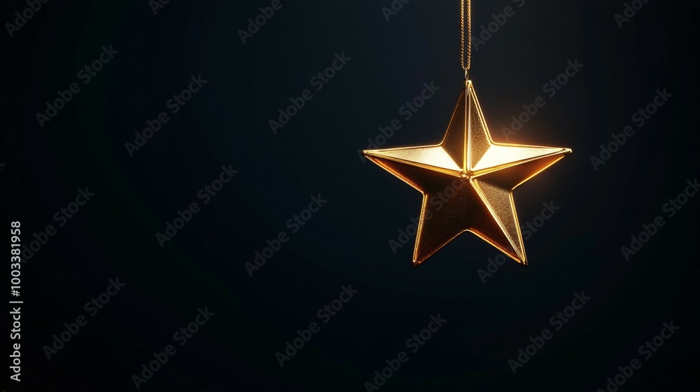 Fototapeta premium A Golden Star Ornament Hanging Against a Dark Background