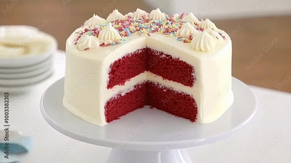 Layers of Delicious Red Velvet Cake with Whipped Topping Layers of Delicious Red Velvet Cake with Whipped Topping