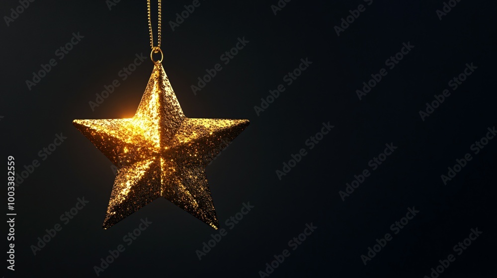 A Golden Glitter Star Hanging on a Black Background A Golden Glitter Star Hanging on a Black Background