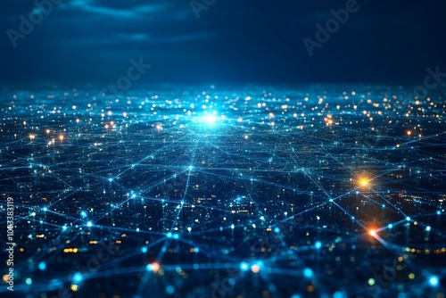 Glowing Digital Telecommunication Network Showcasing Global Connectivity and Intricate Data Flow in a Futuristic and Technological Landscape