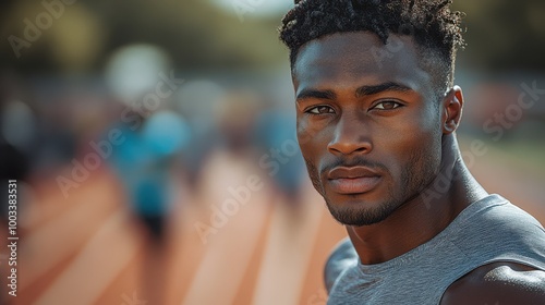 Portrait of Confident African American Athlete on Running Track