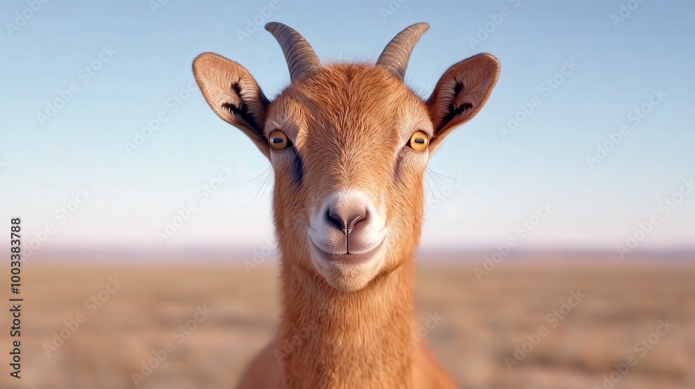 Cute Brown Goat Portrait with Curious Expression and Yellow Eyes Cute Brown Goat Portrait with Curious Expression and Yellow Eyes